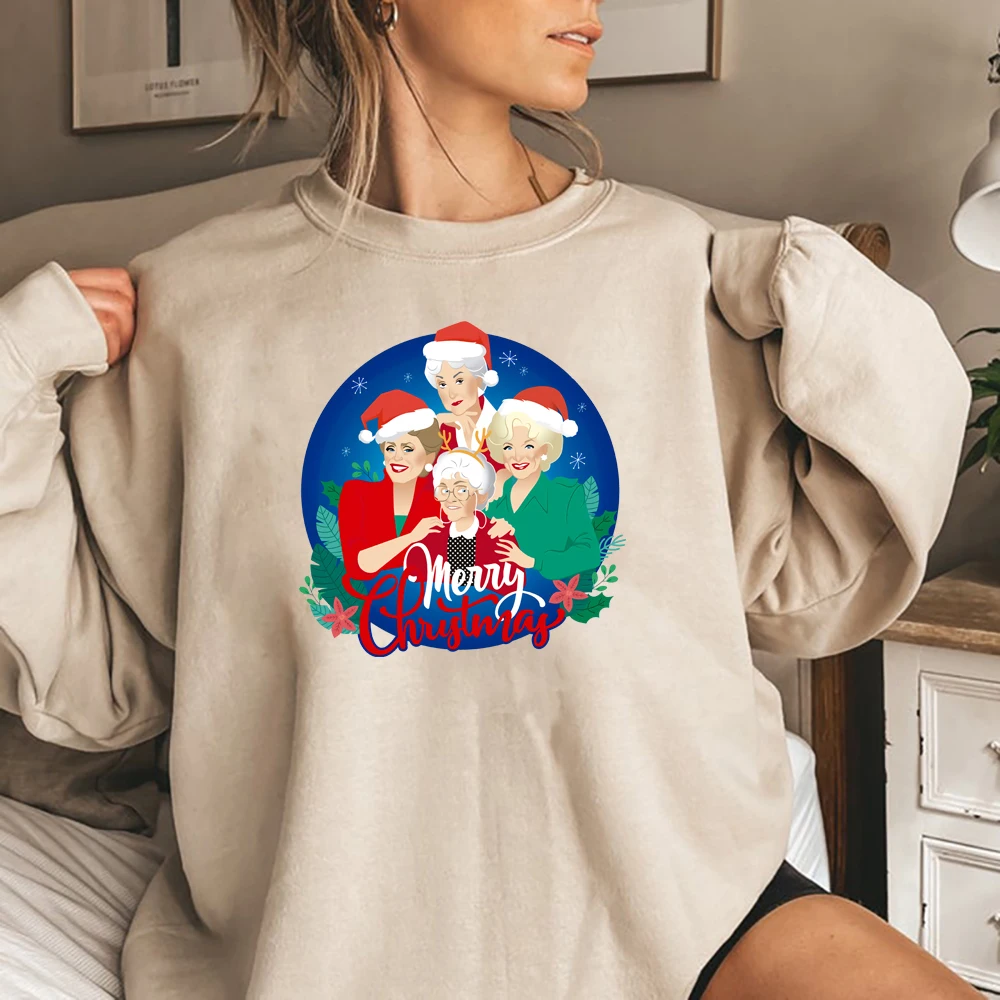 Golden Girls Christmas Sweatshirt Ugly Christmas Sweater May All Your Christmases Bea White Funny Xmas Hoodie Retro Holiday Tops