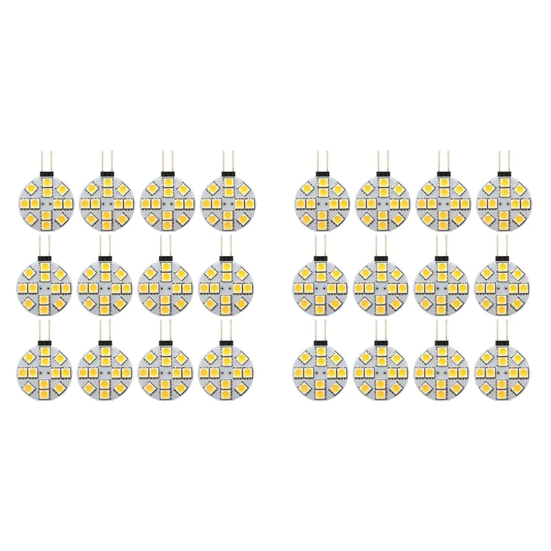 24PCS G4 Puck Lights LED Bulbs Side Pin Base Round G4 5050 12SMD LED RV Camper Light Home Reading Light, Warm White