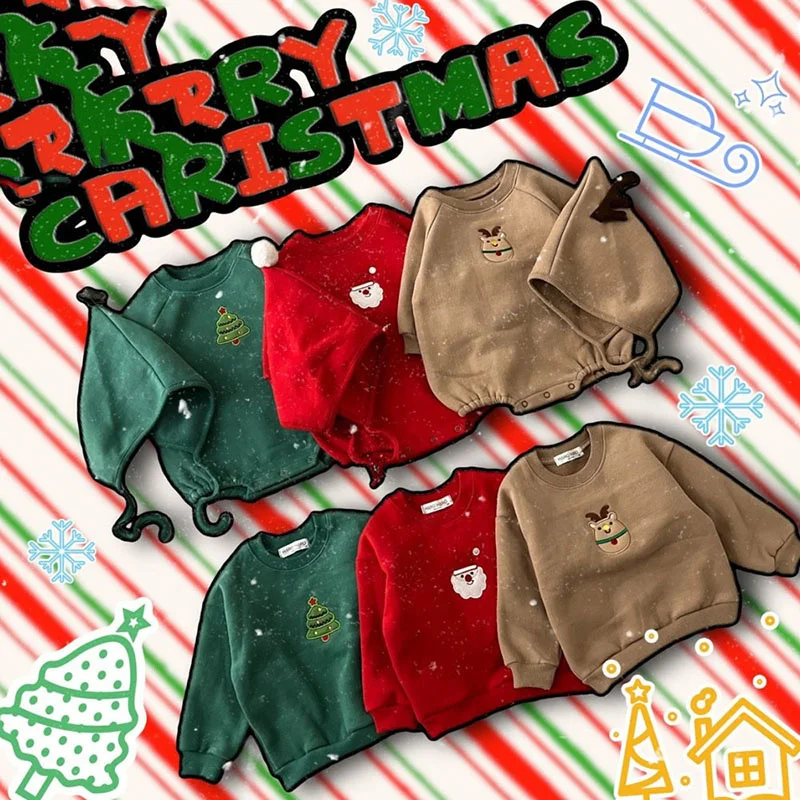 Christmas Baby Clothes Infant Bodysuit With Hat Fleece Warm One Piece