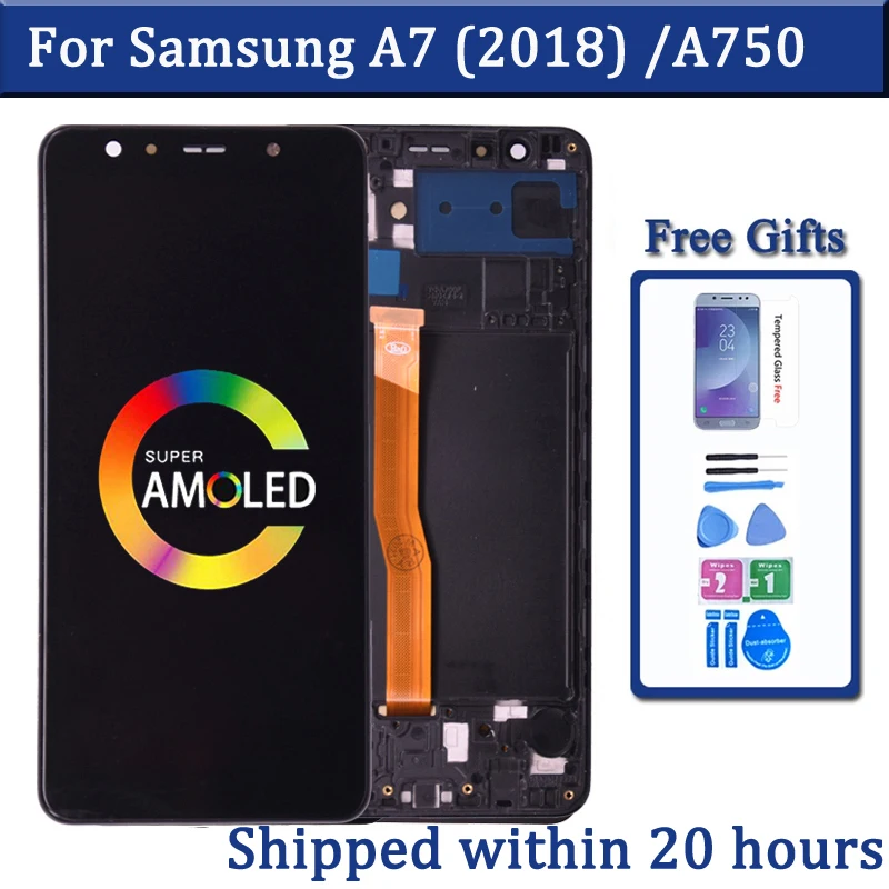 

Super Amoled For Samsung A7 2018 A750 SM-A750F LCD Display with Touch Screen Digitizer Assembly For Samsung A750 LCD