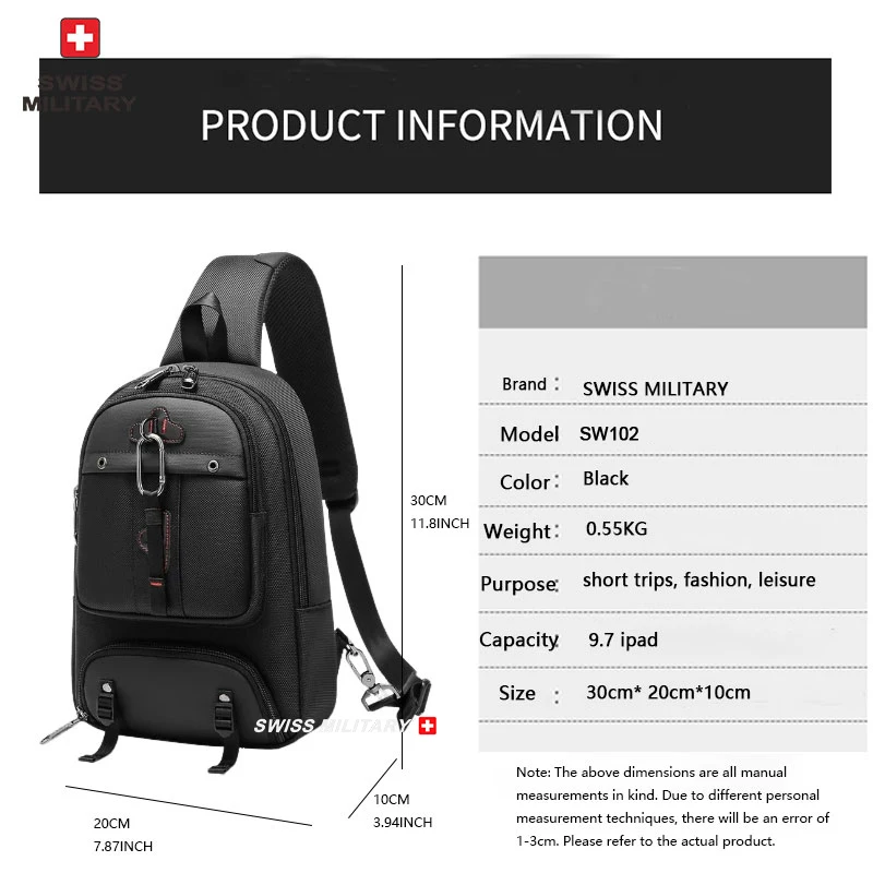 SWISS MILITARY New Chest Bag Anti-thief New Men Crossbody Bag Waterproof Shoulder Bags Casual Short Trip For Male Travel Pack