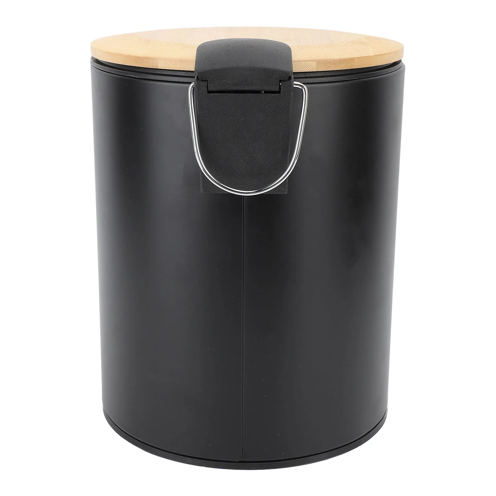 

Trash Can Large Capacity Soft Close Bamboo Lid Round Waste Bin with Foot Pedal for Bathroom Kitchen Black Foot Pedal Garbage Can