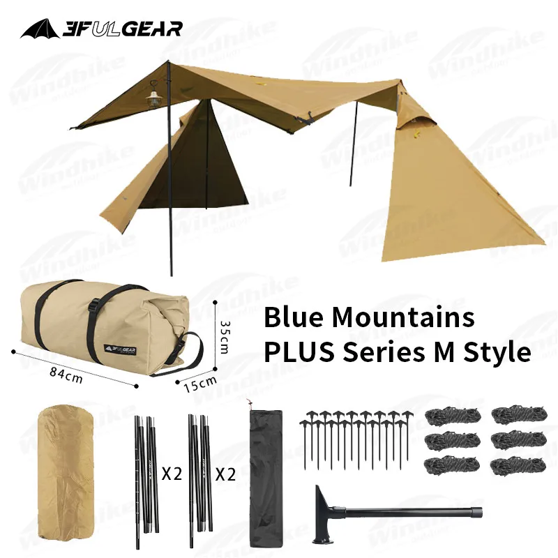 

3FUL GEAR LANSHAN 4PLUS M Series Outdoor Camp Tent 4 Seasons 1-4 Persons Windproof Rainproof 210D Family Travel Tent Sunshade