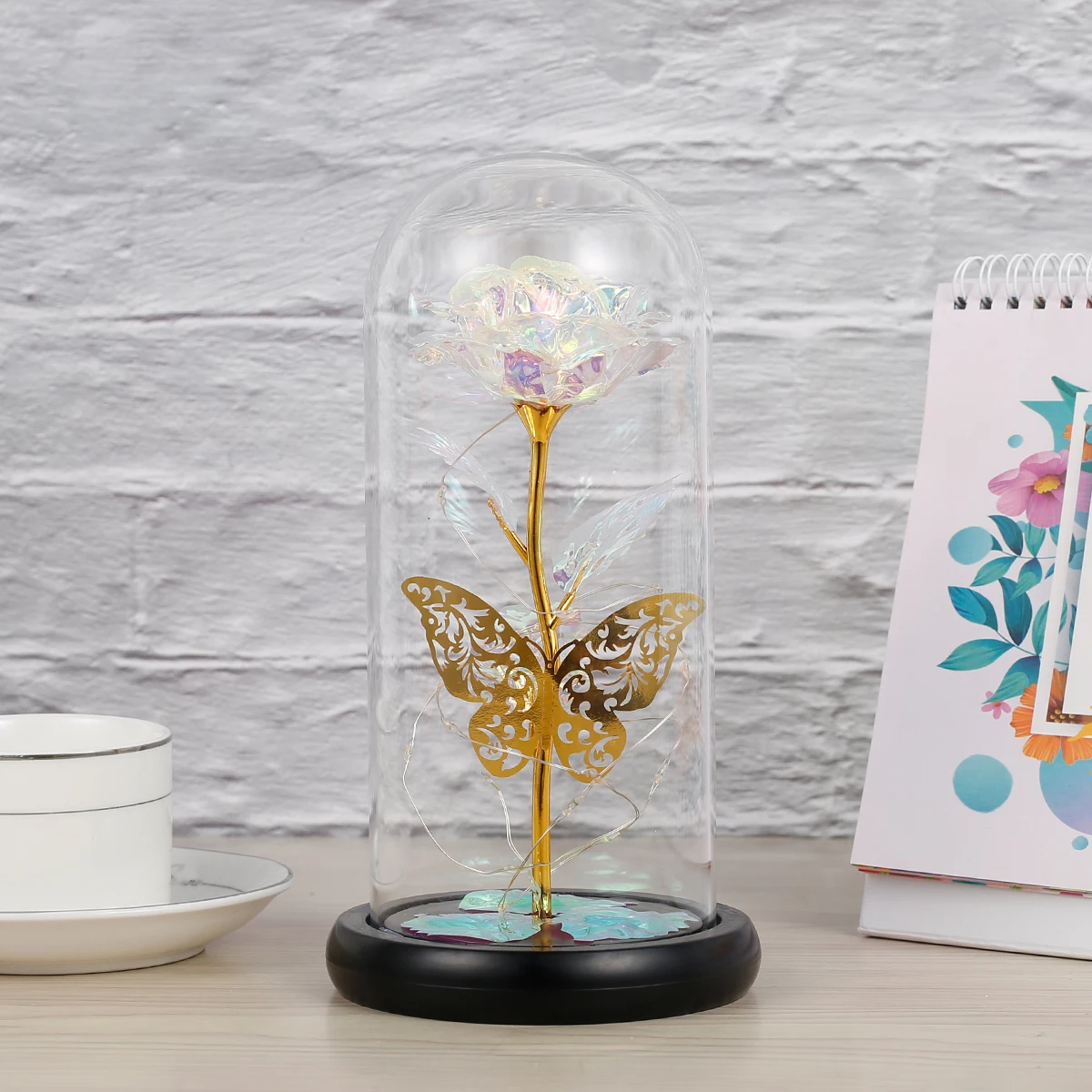 Rose Light Artificial Rose Light With Butterfly Colorful Led Rose Light With Glass Cover Rose Light For Wedding Valentine\'s Day