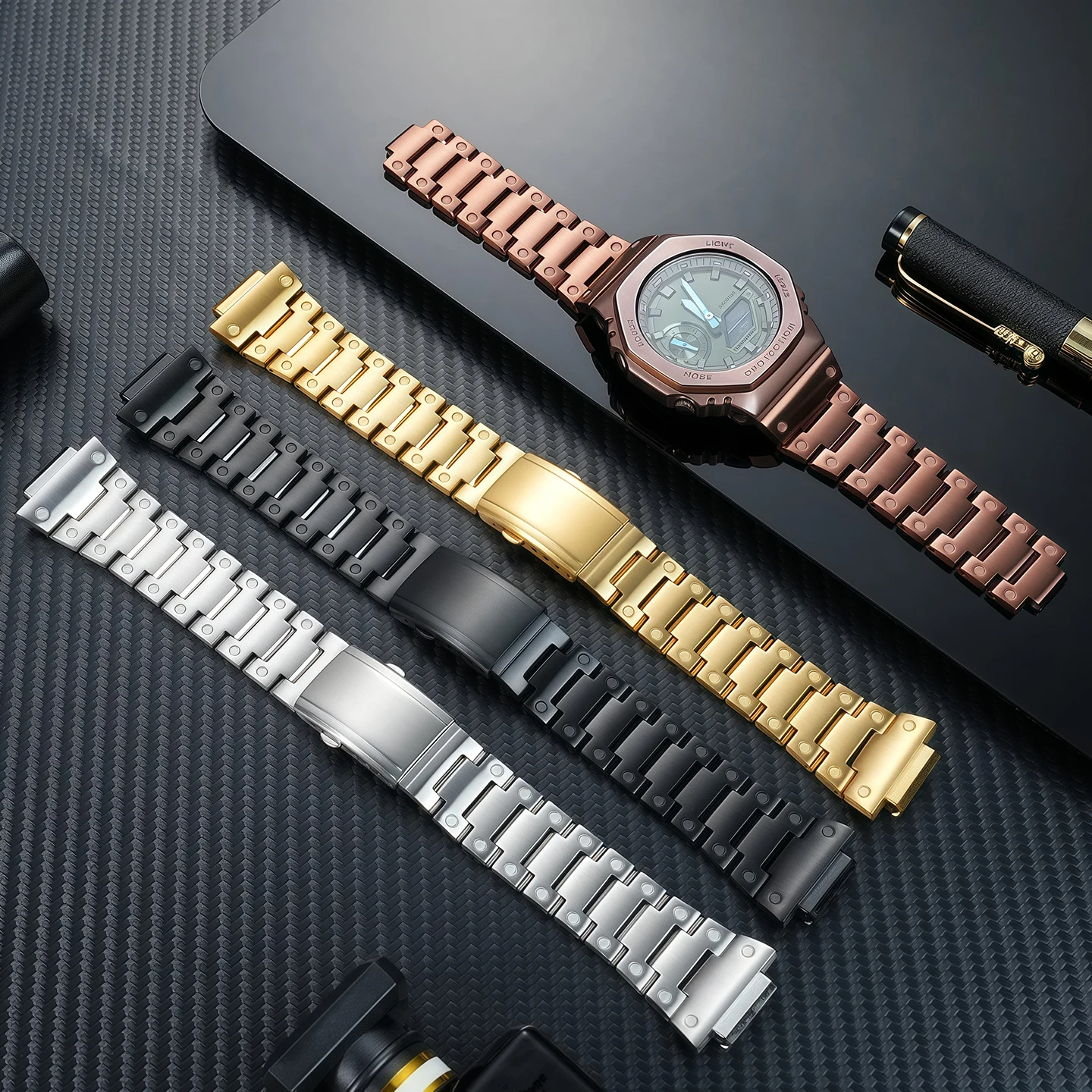 GM-2100 Modified Stainless Steel Strap For Casio gm2100 Metal Stainless Steel Watch Chain GM-2100 coffee colour steel band