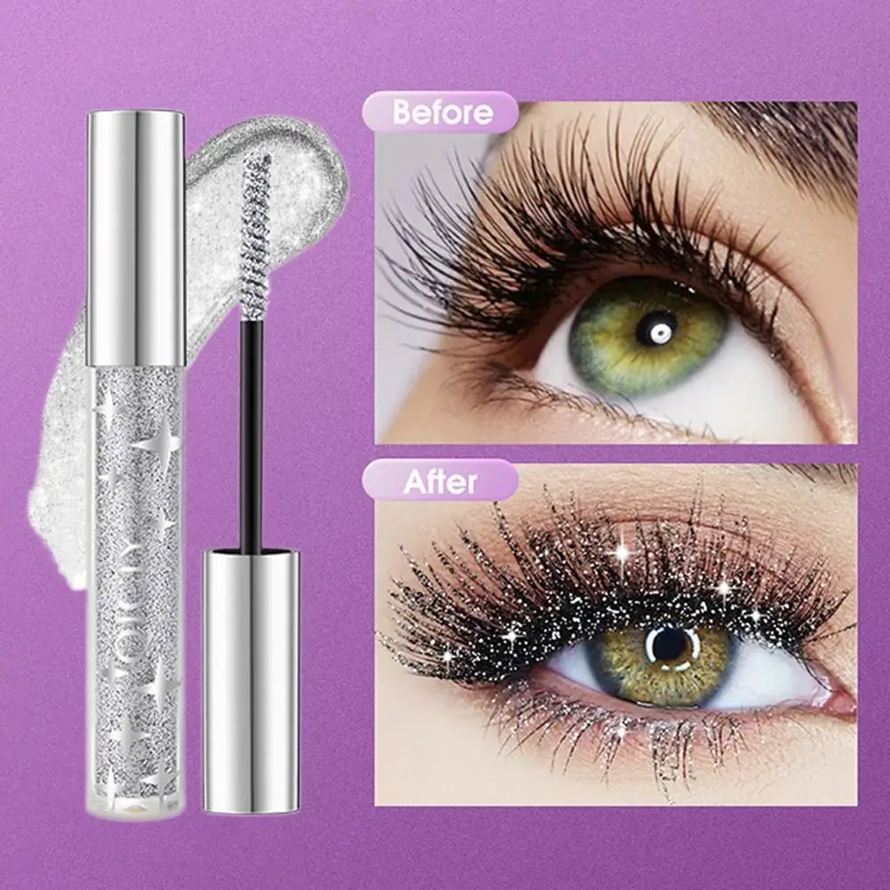 Máscara de pestañas con purpurina de diamante, pestañas plateadas, doradas, moradas, galaxia, lentejuelas, secado rápido, duraderas, resistentes al agua, rizadas, gruesas y brillantes