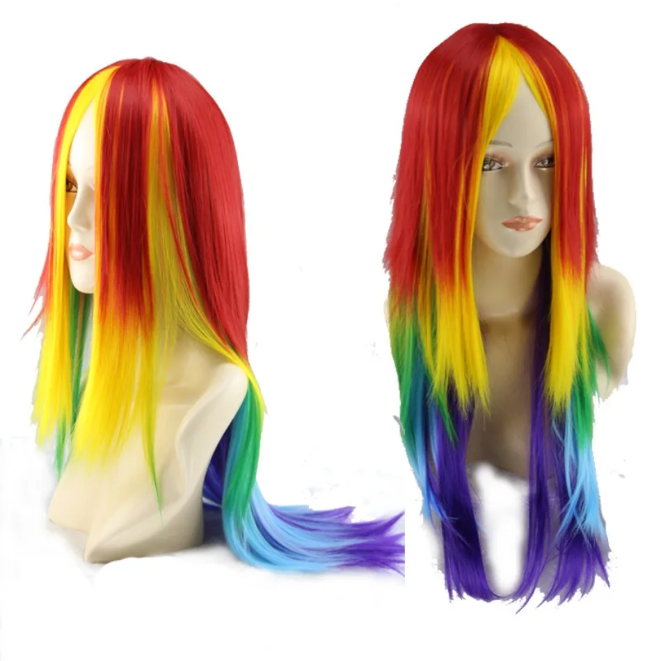 

Girls Halloween Rainbow Dash Cosplay Long Straight Rainbow Synthetic Cosplay Wig for Halloween Christmas School Thanksgiving Day