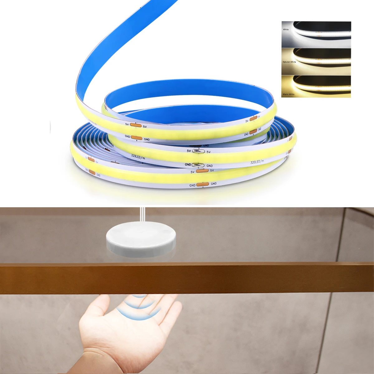 

Under Cabinet COB LED Strip Light Bookcase Wardrobe Closet Lamp Tape Penetrable Wood Dimmable Touch Sensor Dimmer LED Controller