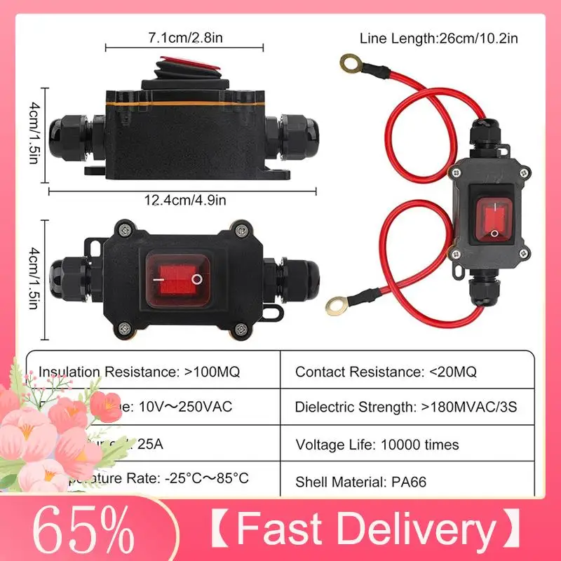 ~Latest Model Inline Power Switch DC12-24V DPST On Off Toggle Switch For Outdoor Electrical Appliances With Red Light & 10 AWG C