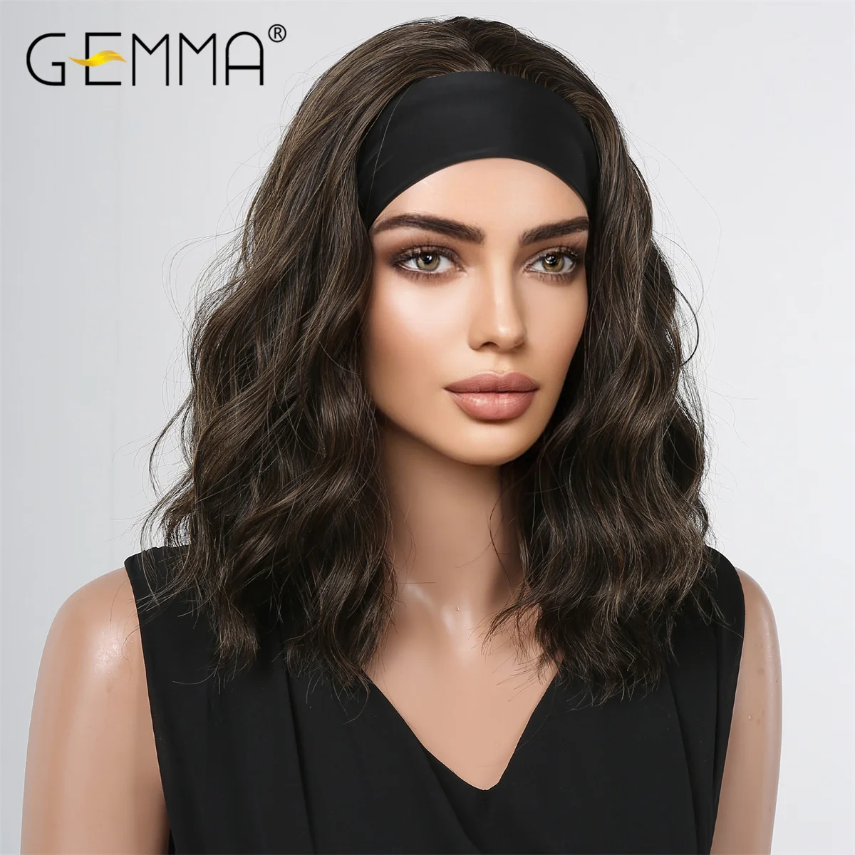 GEMMA Long Loose Deep Water Wave Synthetic Wigs Black Headband Wig for Black Women Cosplay Party Curly Middle Part Fake Hair