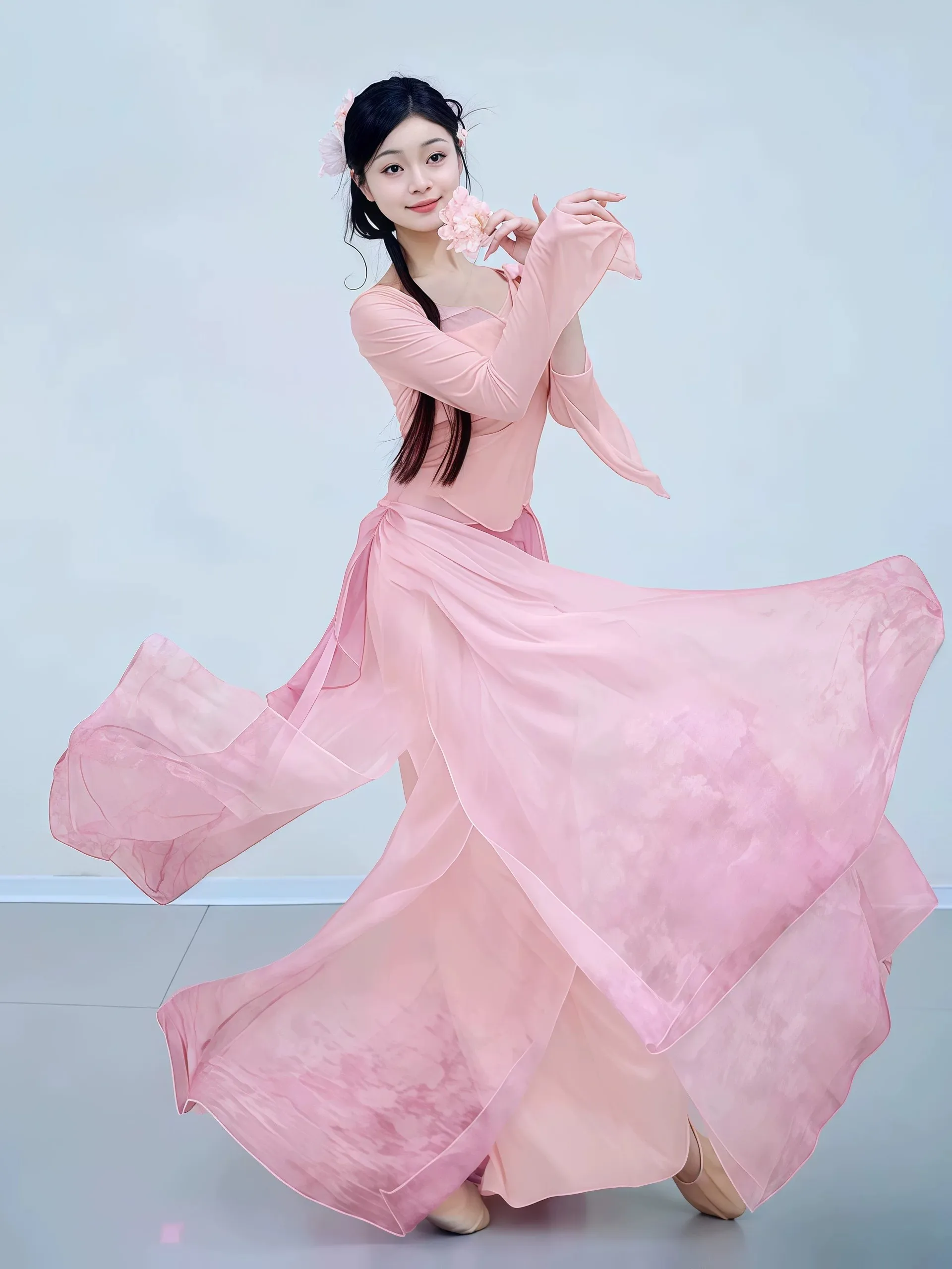 new-classical-dance-costume-fairy-gauze-loose-skirt-pants-performance-practice-suit-set-women's-gradient-loose-dancewear