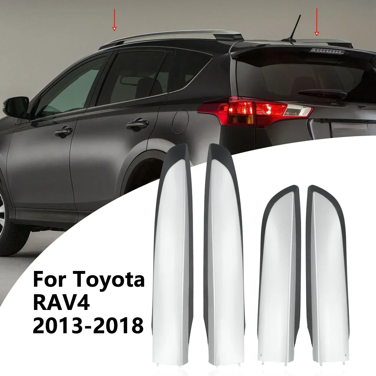 Car Roof Rack Rail End Cover Luggage Rack Shell Cover ABS Plastic Silver & Black For Toyota For RAV4 XA40 2013-2018