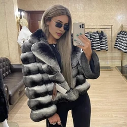 Женское пальто из натурального меха, короткие зимние пальто, женская длинная куртка из шиншиллы, натуральный мех кролика рекс, люксовый бренд, контрастный