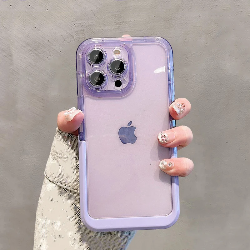 Einfache Bonbonfarbene Faltbare Halterung Hülle für iPhone 16 18 Pro Max 17 15 14 13 12 11 Transparente Stoßfeste TPU-Rückseite – Detail 14