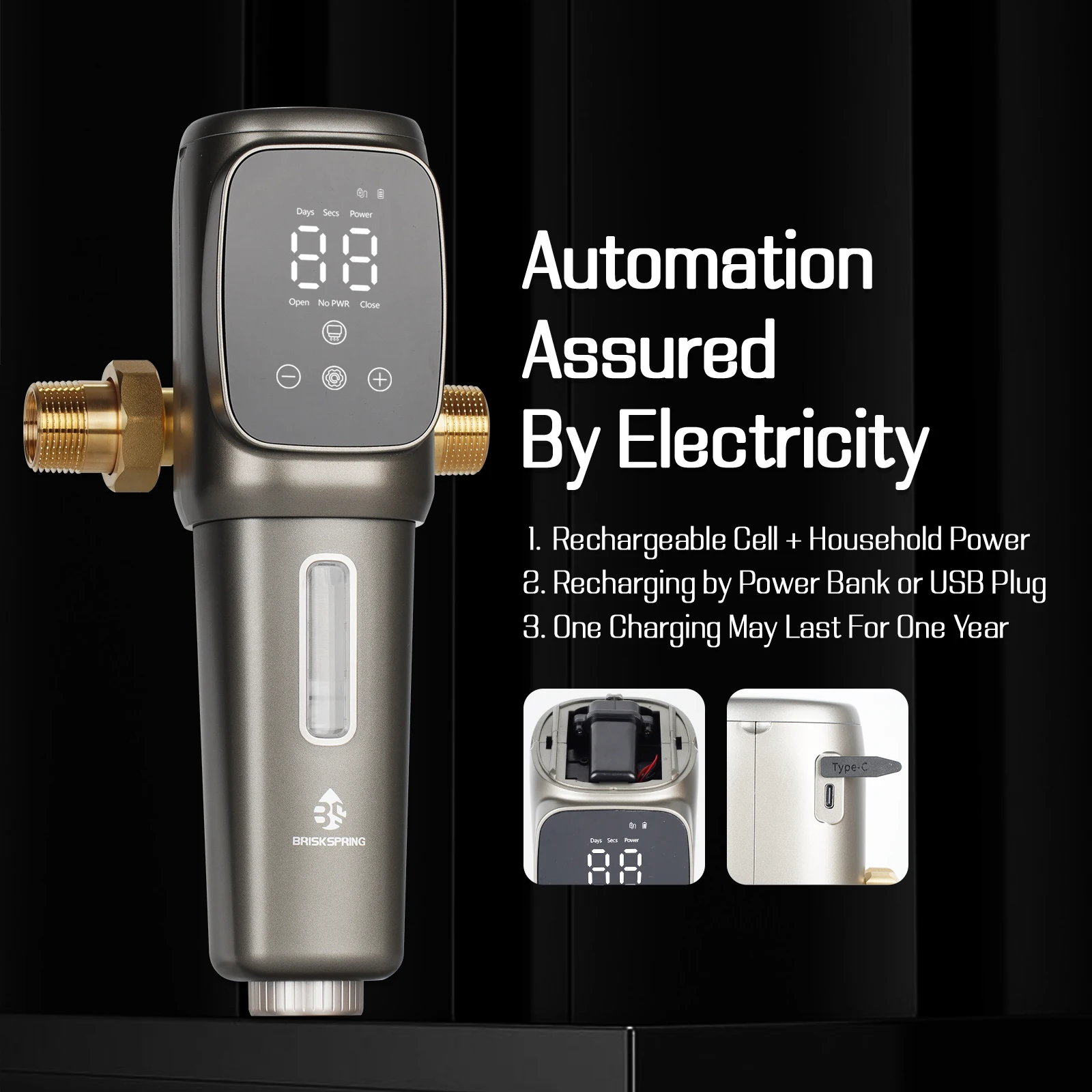 Rechargeable Automatic Pre-Filter Visible Sewage Discharge BPA-Free Safe Bottle Water Filtration System for Shower and Kitchen