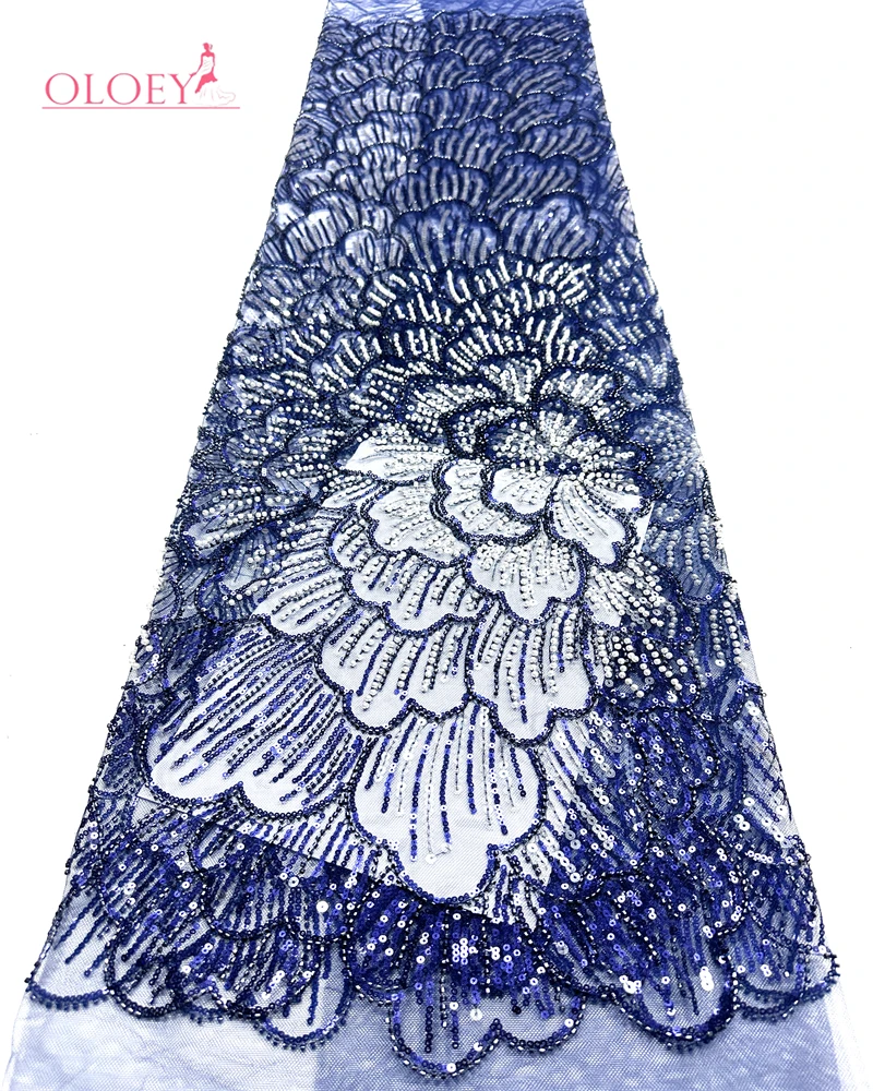 

OLOEY African Groom Beaded Fabric 2026 High Quality French Nigerian Sequin Tulle Lace Fabric For Party Wedding Dress Sewing