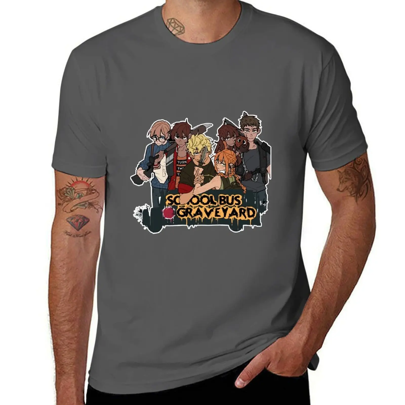 School Bus Graveyard Friends Gang T-Shirt Basic Solid Color Short Sleeve Cotton Top