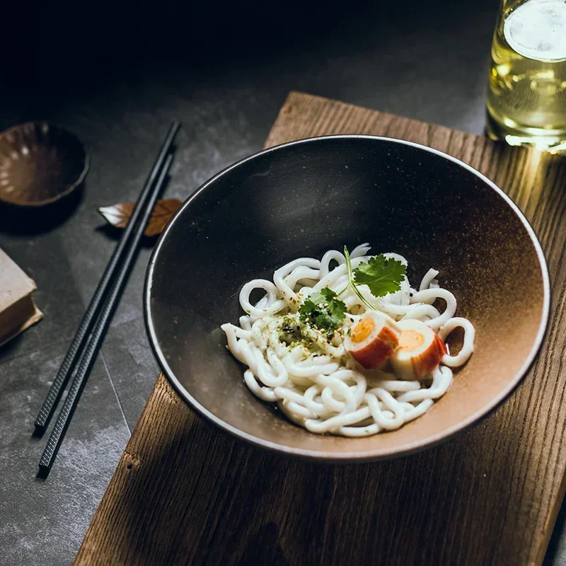 Japanese creative tableware set, commercial bamboo hat ceramic bowl, household large ramen, rice, noodles, soup bowl