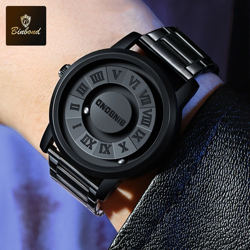 BINBOND Luxury Men Quartz Watches Fashion Magnetic Levitation Hollow Out Stainless Steel Waterproof Men Watch Relogio Masculino