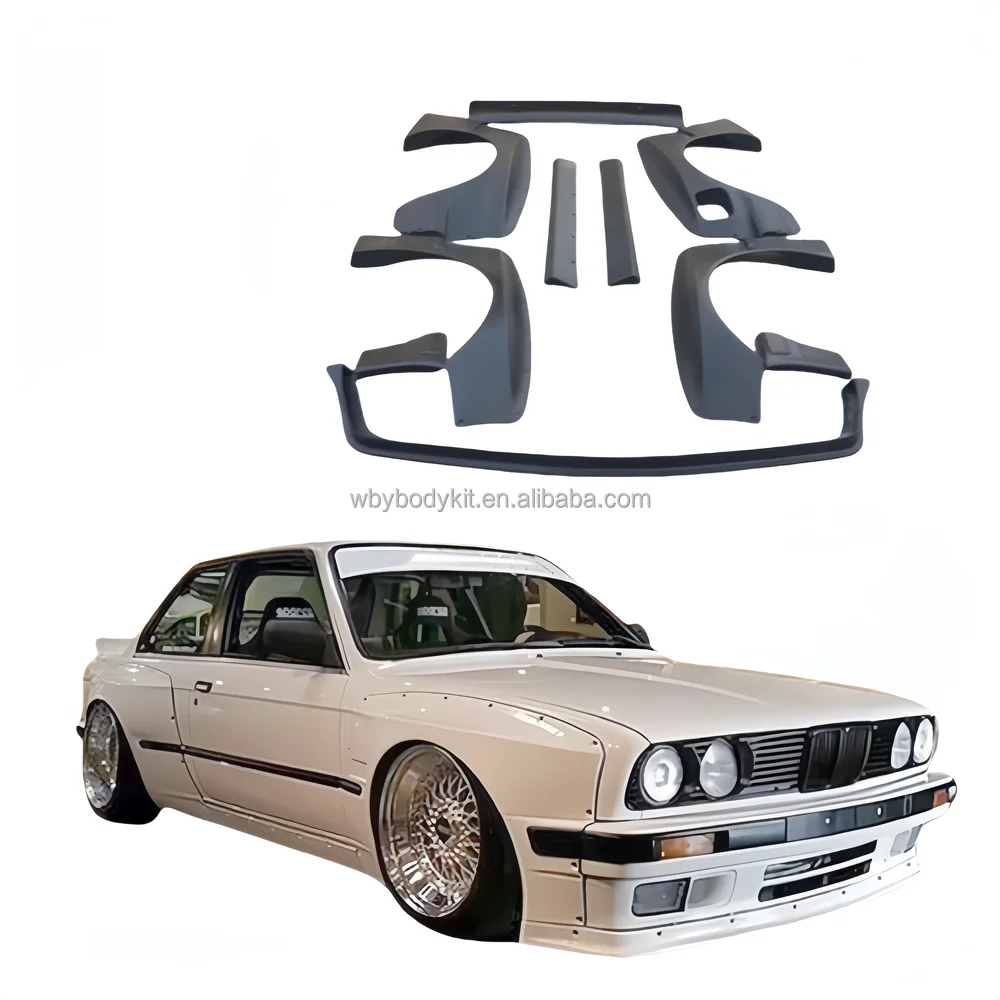 For BMW M3 E30 upgrade RB style wide body kit front diffuser fender side skirts trunk spoiler bumper 