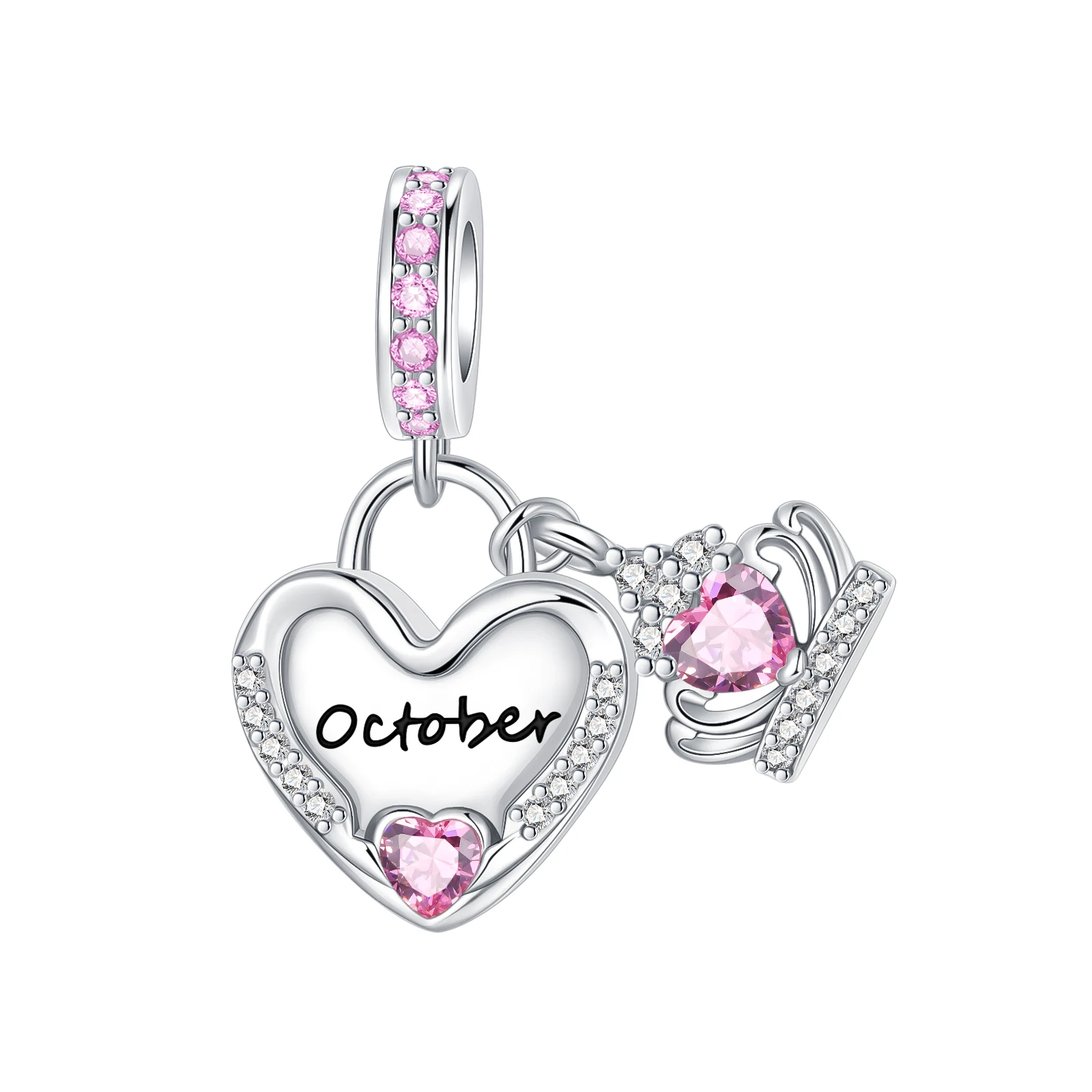 925 Sterling Silber October herzförmige Krone Anhänger Charme passen original Pandora Charms Armbänder Frauen DIY Schmuck Geschenk