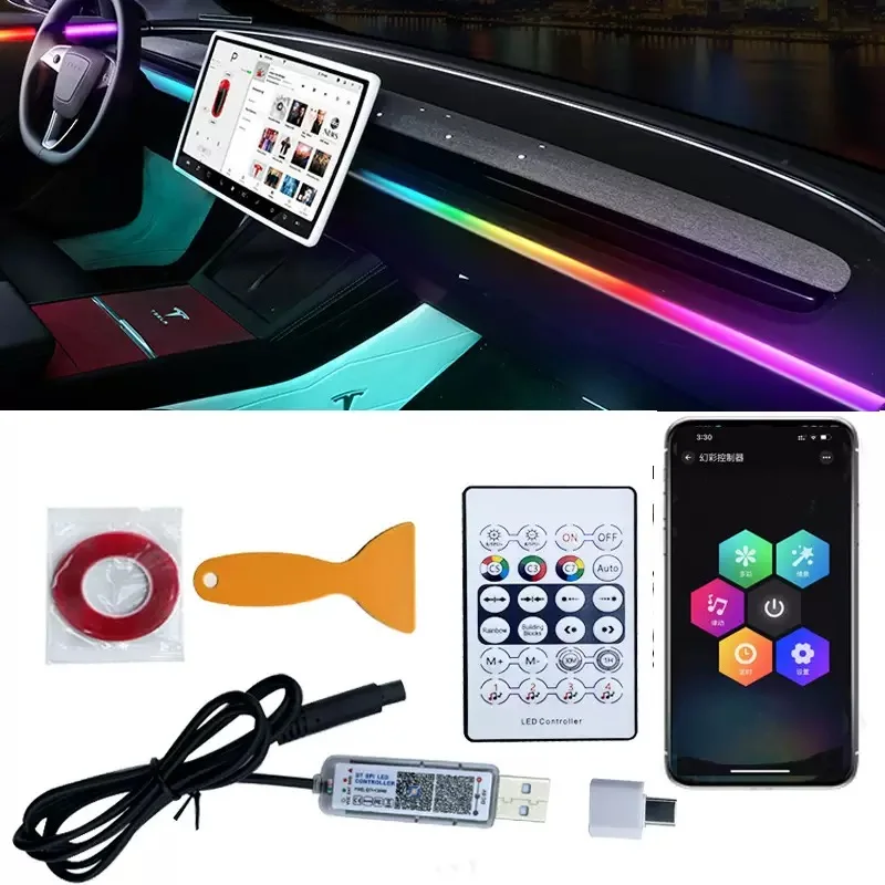 Car modified Led light Full RGB LED Ambient Rainbow Light Strip Instrument panel modified USB  APP Control music rhythm light