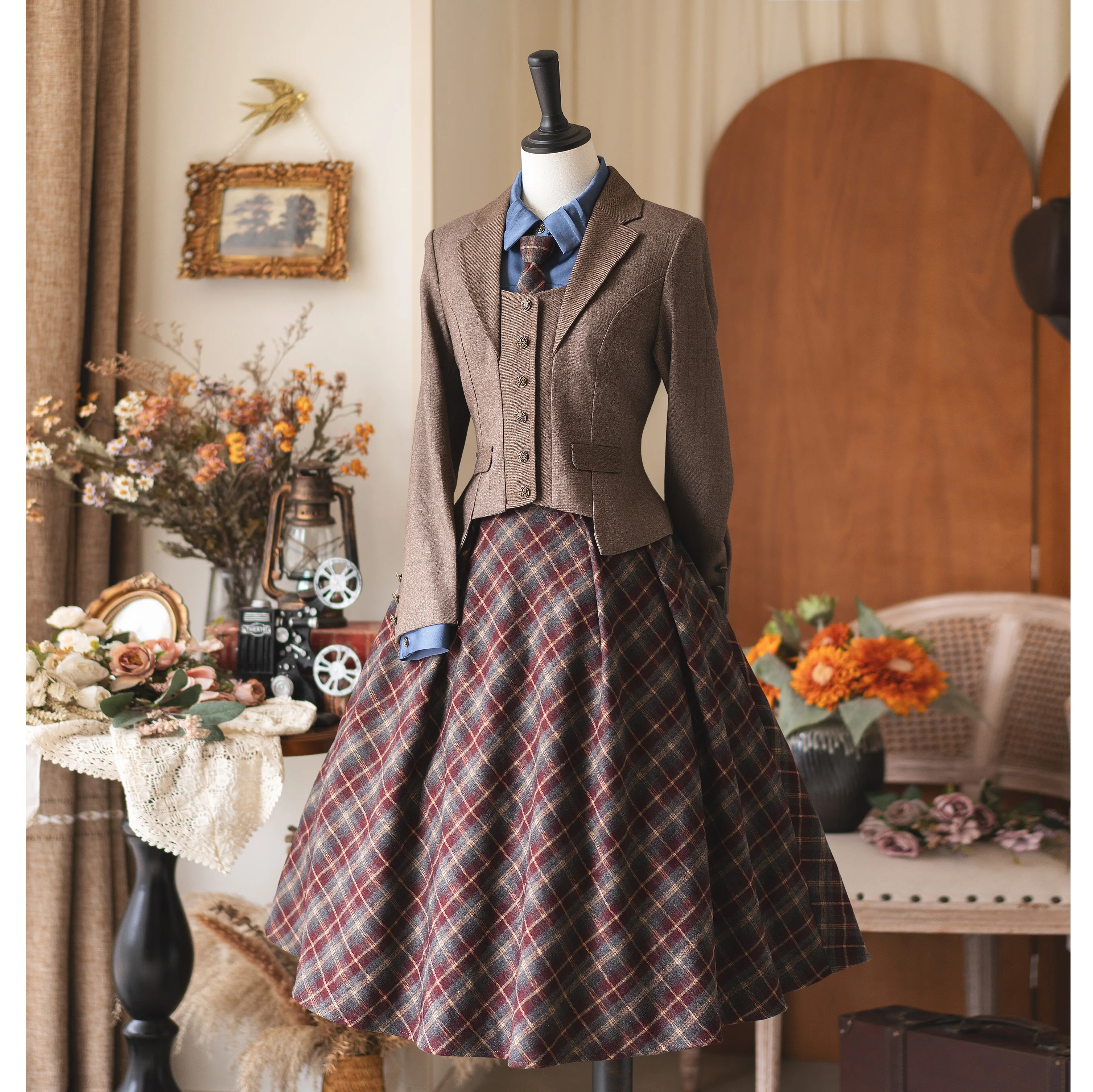 الأصلي الفرنسية الأنيقة الكلاسيكية طويلة الأكمام واحدة الصدر سليم صالح تنوعا الرجعية لوليتا السترة المرأة الخريف سترة قصيرة