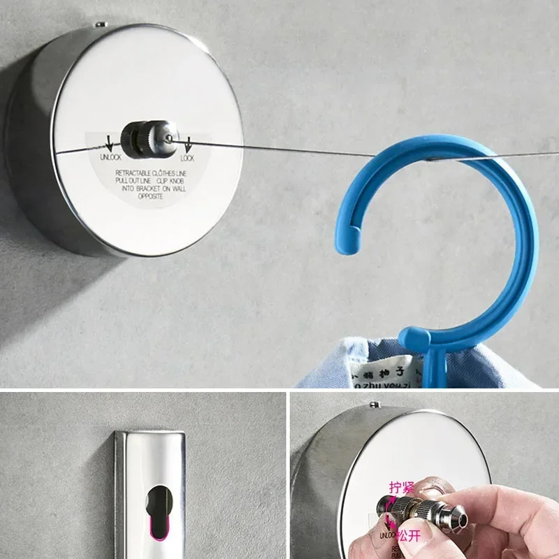 Wysuwany Wieszak na Pranie Suszarka do Ubrań Organizer Stal Nierdzewna Suszarka do Ubrań Sznurek do Suszenia Ubrań Przechowywanie Domowe