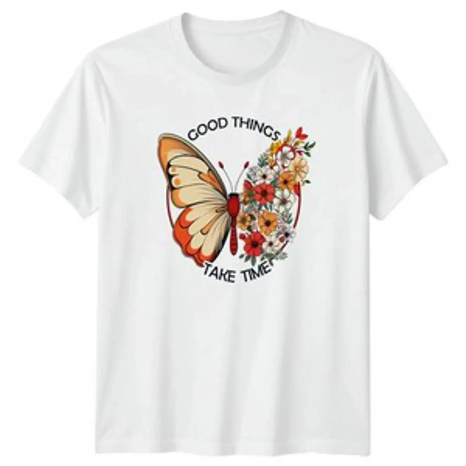 Good Things Take Time T Shirt Blumen Schmetterling Natur Inspiration Ermutigung vintage Washed Slightly graphic Unisex