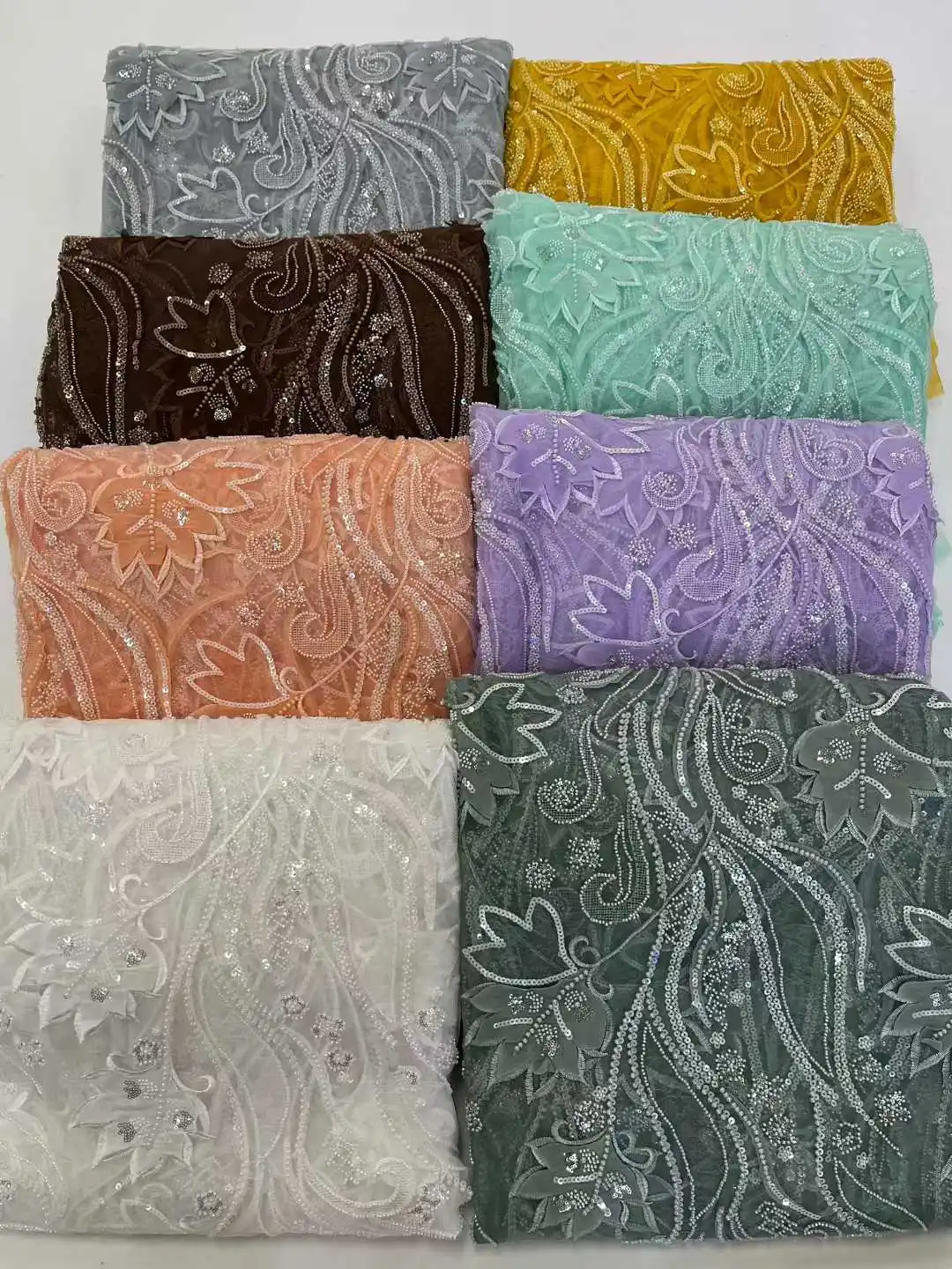 Lo más nuevo, tela de tul con cuentas y apliques 3D africanos verdes, tela de encaje bordado de lentejuelas francesas de alta calidad para vestidos de fiesta SZ1552