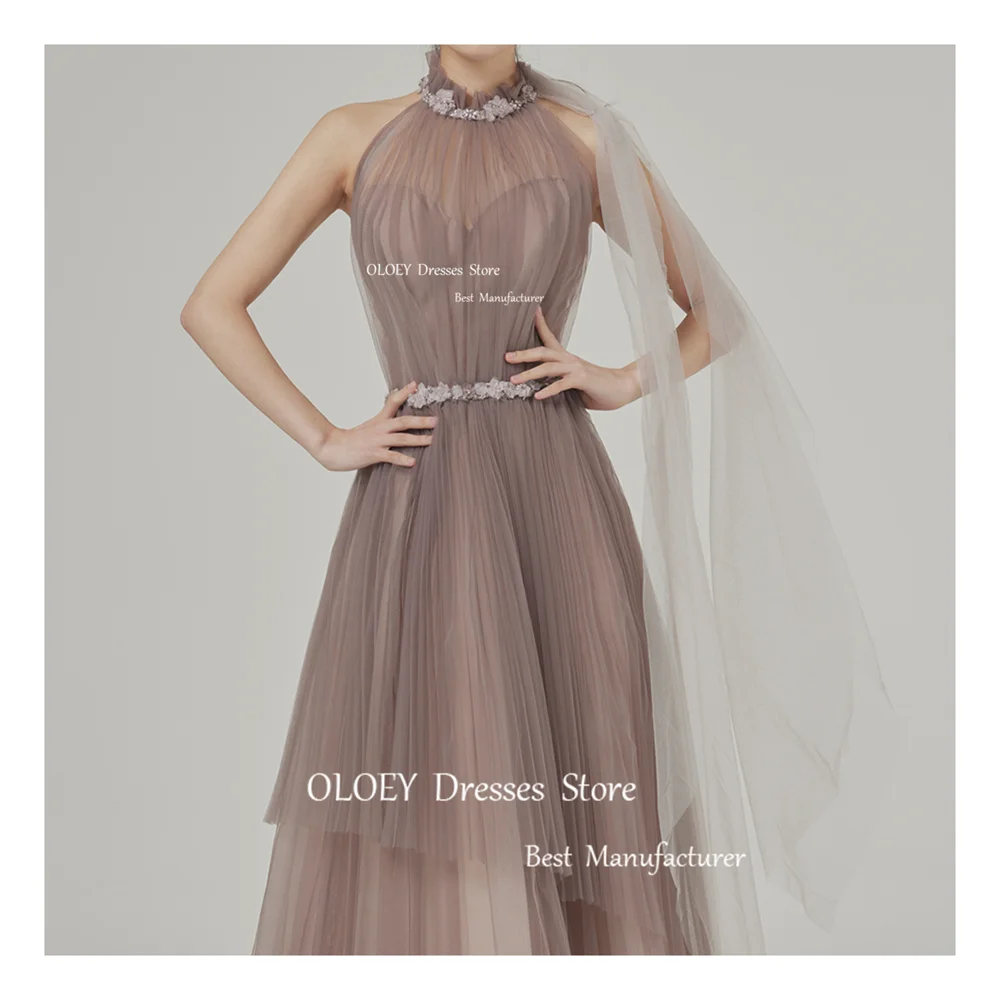 OLOEY Elegant Halter Prom Dress Korea Wedding Photoshoot Sashes Corset Back Floor Length Performance Evening Gown Custom Made