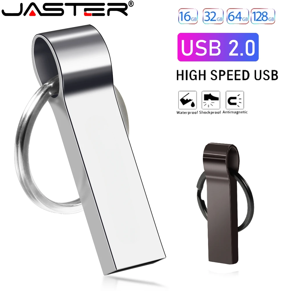 Metal USB 2.0 Flash Drive 128GB Key Ring Pen Drive Creative Gift 64GB 32GB Silver Mini Memory Stick 16GB for Computer U Disk 8GB