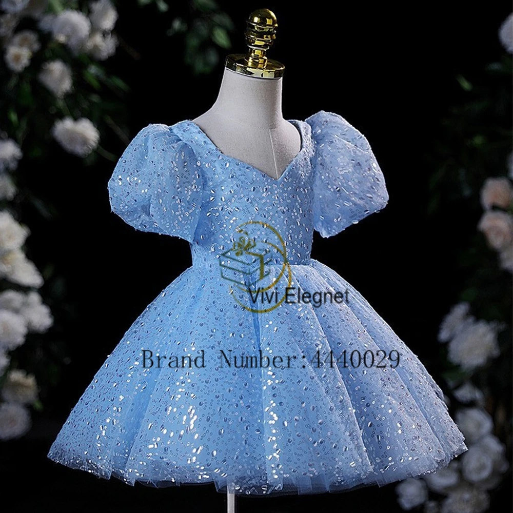 Exquisite Short Sleeve Flower Girls Dresses for Kids 2024 Summer New Knee Length Tiered New Zipper Back Christmas Gowns فلور فتا