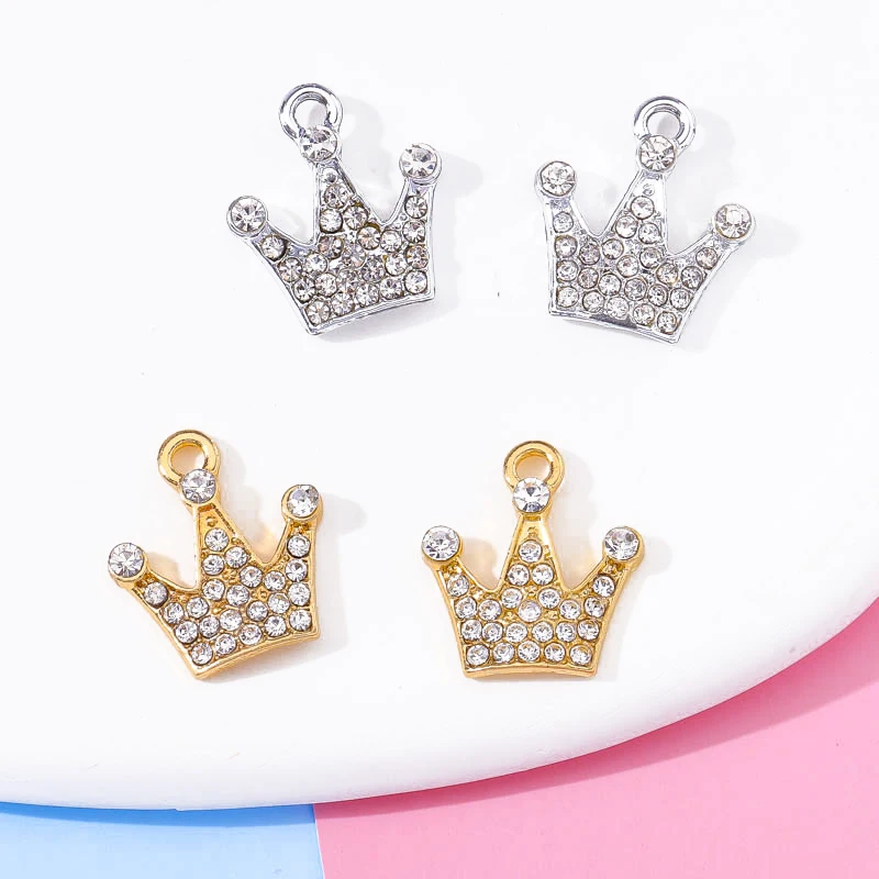 10Pcs 15*16MM Rhinestone Zircon Crown Pendant Alloy Charm For Bracelet Necklace Making DIY Earrings Jewelry Accessories Ornament