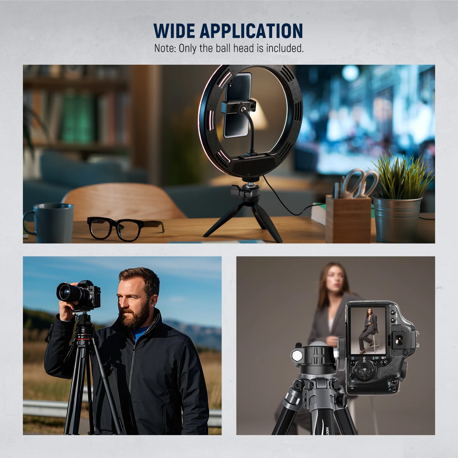 NEEWER رأس كروي صغير، محول تركيب كاميرا ثلاثي القوائم محمول لهاتف DSLR Action Cam Phone LED Ring Light Monopod Slider