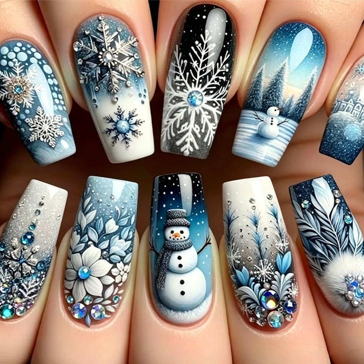 Snowflake Christmas Press on Nails Wearable False Nail With Snowflake French Fake Nail Christmas Tree Snowman press on Nails