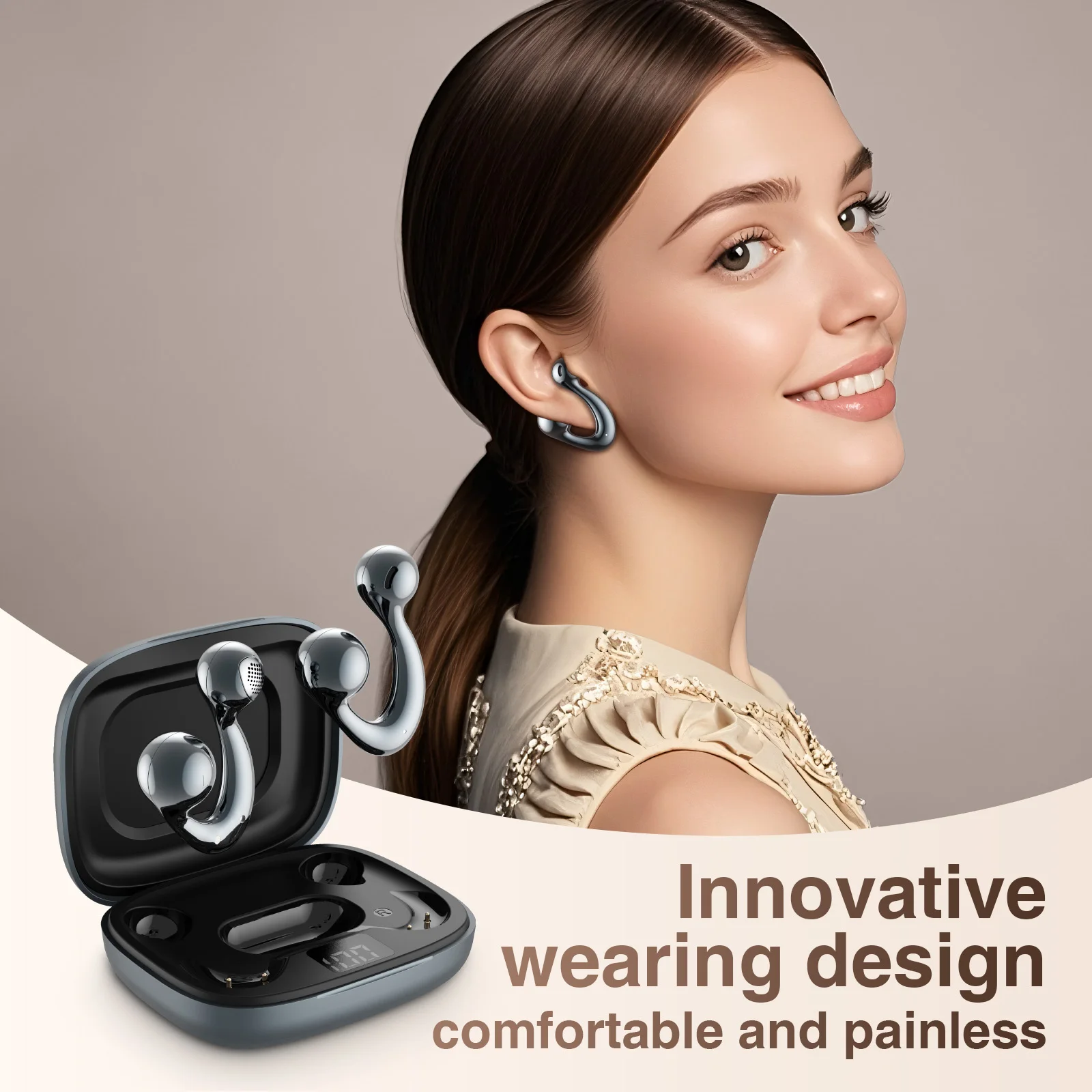 Hi83 OPEN-EAR Earphone Bluetooth V6.0 Sport Open Earbuds Headphone Voice Assistant Function Ergonomically Designed Headset