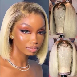 Short Bob Wig Ombre Blonde Lace Front Human Hair Wigs For Women Straight 150 Density 13x4 Colored Wig With Dark Roots Preplucked