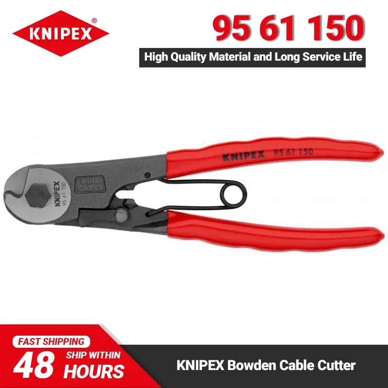 KNIPEX 95 61 150 Bowden Cable Cutter 6-inch Non-slip Wire Rope Shear with Opening Spring and Locking Device