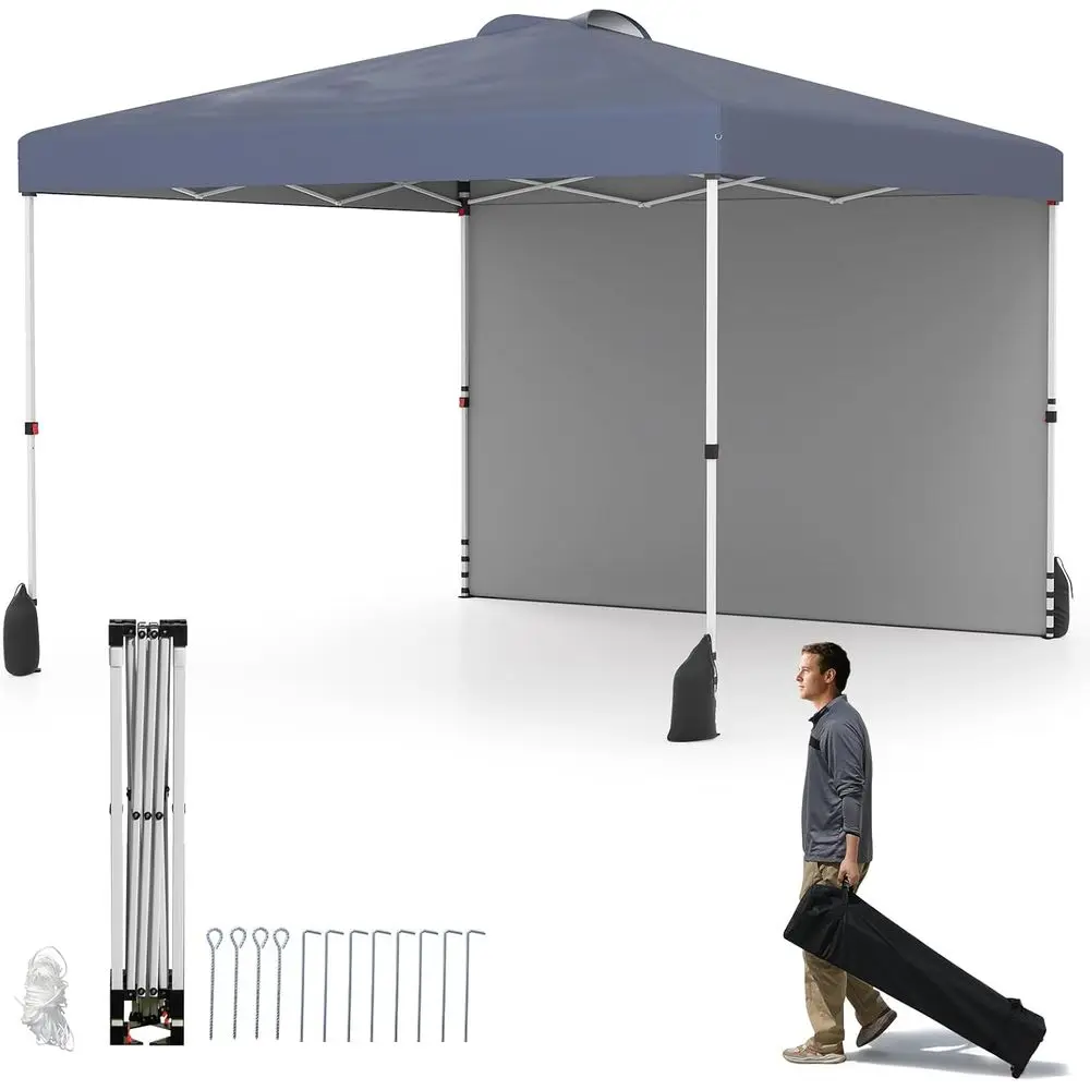 

10x10 Outdoor Shade Tent with Wheeled Bag, Vented Top, Sandbags, Stakes, and Wind Ropes for Patio or Camping