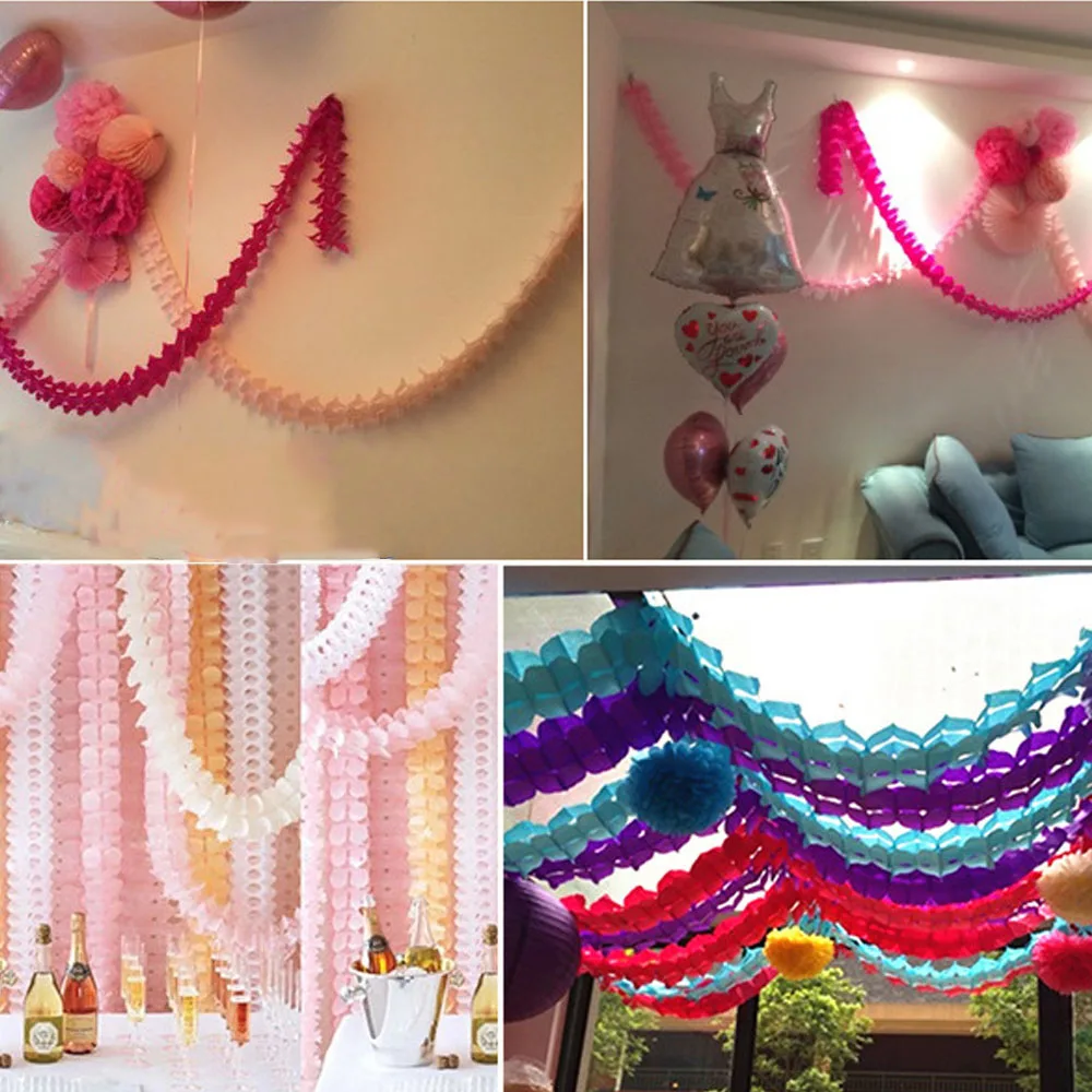 1-50pcs 3Meter Paper Garland Pull Flower For Party Pull Flower Banners Garland for Kids Party Layout Venue Wedding Hanging Decor