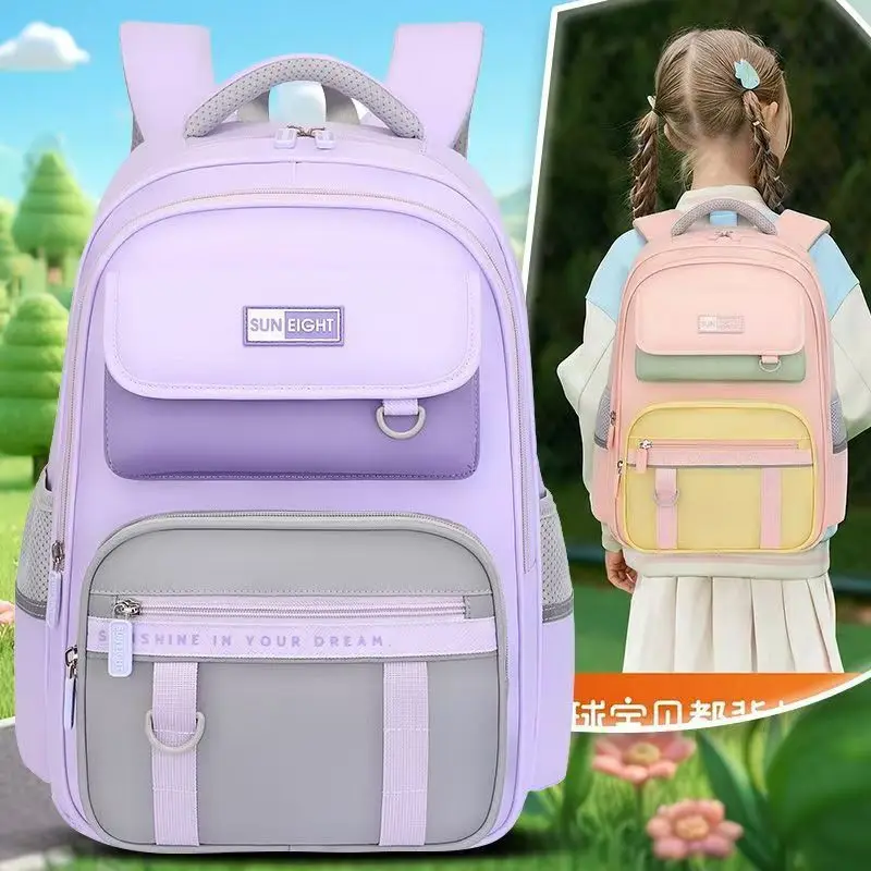 Sun Eight Orthopedic School Bag Grade 3-6 Primary Student Shoulder Orthopedic Backpack Large Capacity Light Water Proof Mochilas