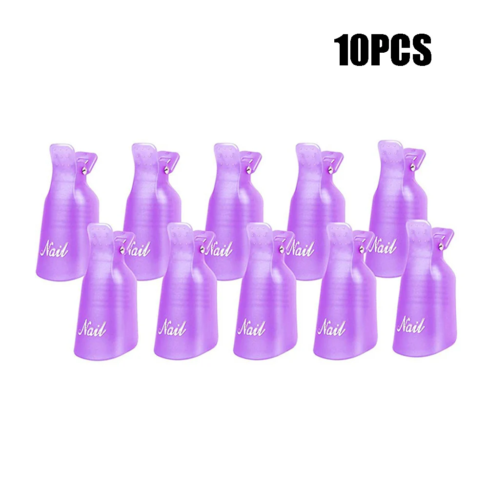 10Pcs Remove Armor Clips Plastic Acrylic Nail Art Soak Off Cap Clips Transparent Red Purple For Women