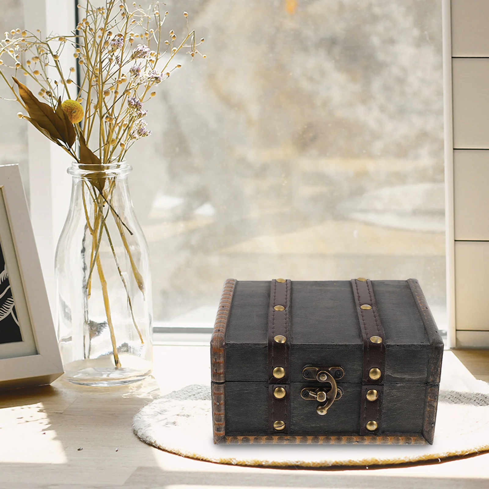 

Jewelry Storage Box ganizer Case for Necklace Earrings Compact Retro Decorative Trinket Container Wooden Alloy Durable Practical