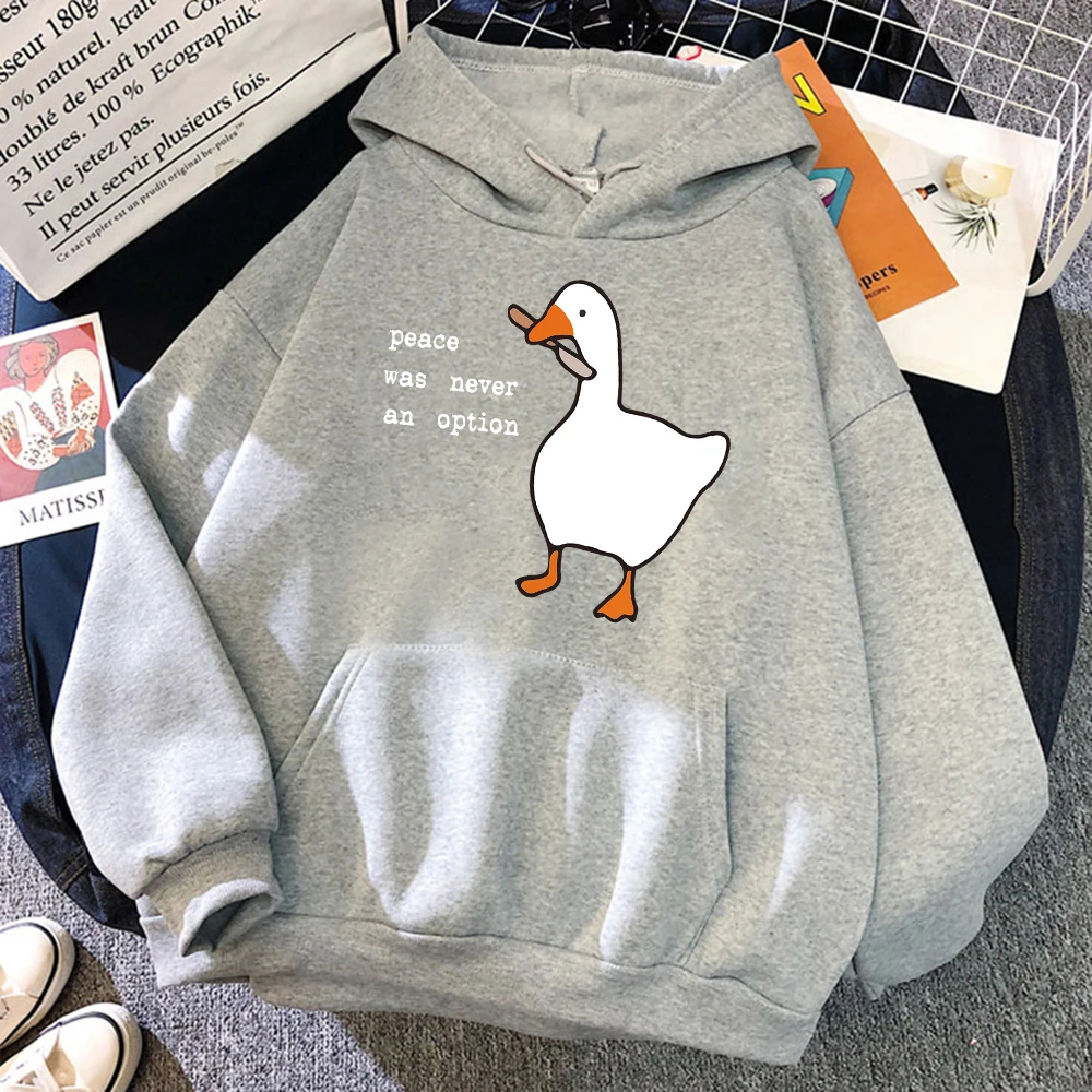 Peace Was Never An Option Goose Print Women Clothing Fashion Oversized Sweatshirt Hoody Creativity Street Pocket Womens Hoodies