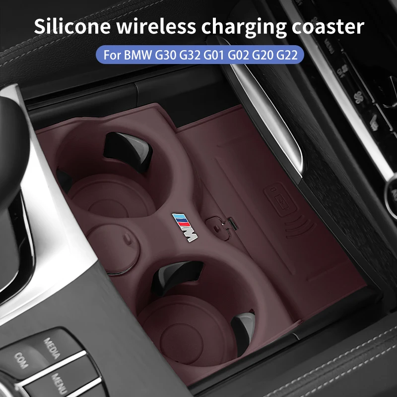 

Silicone Car Cup Holder Coaster Central Control Phone Wireless Charging Pad For BMW 3 5 Series X3 X4 G30 G32 6GT G01 G02 G22 G20