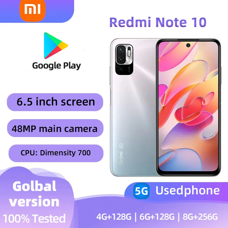 Xiaomi Redmi Note10 5G unlocked 6.5-inch LCD Screen RAM 6G ROM 128G MediaTek Dimensity 700 Used Phone