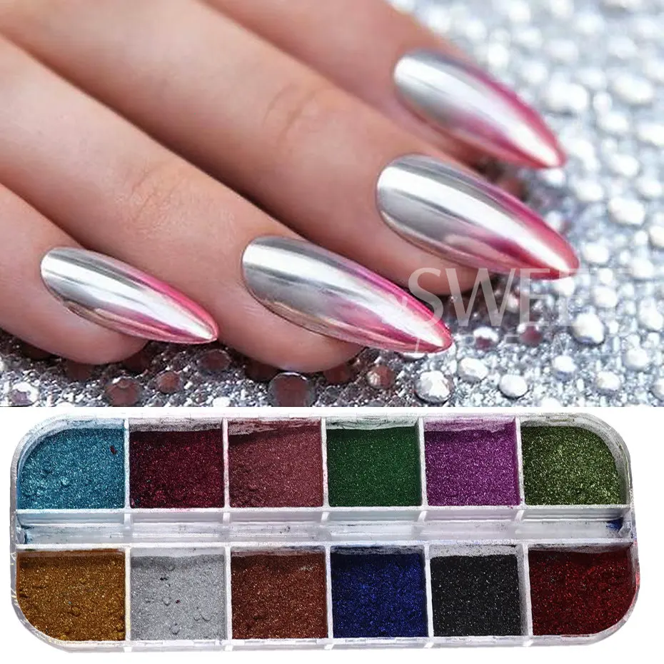 Mirror Powder Nail Art Irridescent Glitter Aurora Chrome Dust Metallic Effect Gel Polish Mermaid Rubbing Dust Pigment Decoration