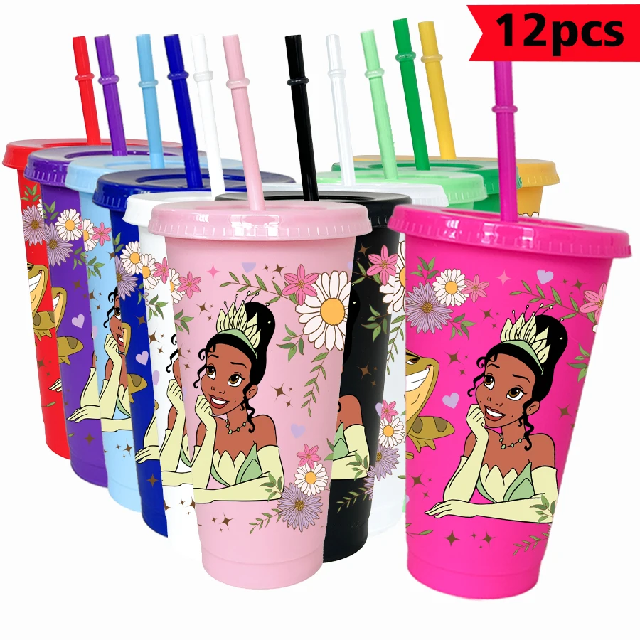 

12PCS/pack Disney, Princess, Floral 26oz Multicolor Plastic Water Cup Party Drinking Set Birthday/Back to School Gift