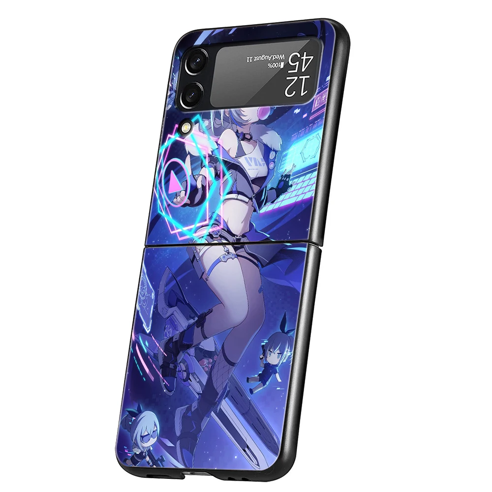 Honkai Star Rail Game Same Style Hard PC Phone Case For Samsung Galaxy Z Flip 5 4 3 Black Cover For Galaxy Z Flip 6 Foldable Bag